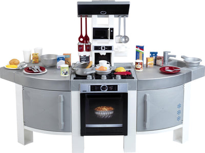 Klein Toys Bosch 'Mega-Spielküche - 120x45x95cm - inkl. Kaffeemaschine, Spüle, Backofen und Kochutensilien – grauschwarz