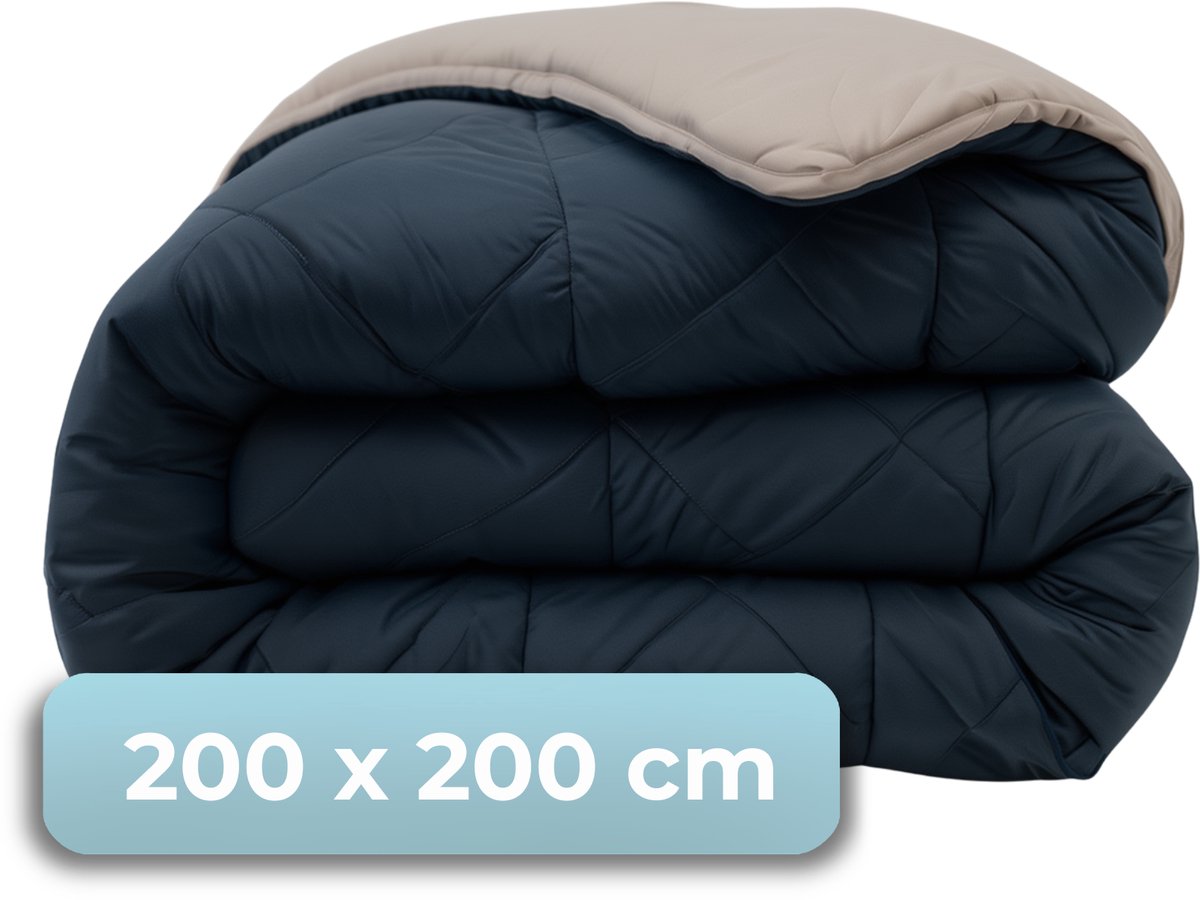 Stille. Living Hush Living – waschbare Bettdecke, zweifarbiges Design, Marine-Taupe – 200 x 200 cm – 300 g/m² – inklusive passender Kissenbezüge