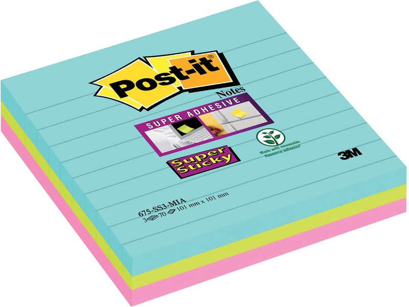 Notizzettel Post-it Super Sticky 101x101mm sortierte Packung 3 Stück 70 Blatt