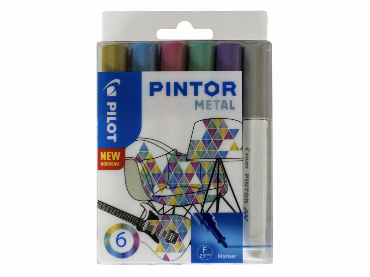 Creativ Company Pilot Pintor Metallic-Lackmarker-Set – Metallset – feiner Marker mit 2,9 mm Spitze – Tinte auf Wasserbasis – deckt jede Oberfläche ab, auch die dunkelste – zeichnen, färben, dekorieren, markieren, schreiben, kalligraphieren …