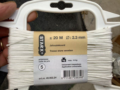 Starx weißes Seil 2,3 mm. dick x 20 Meter lang. Blindschnur. 14 kg Zugkraft. .