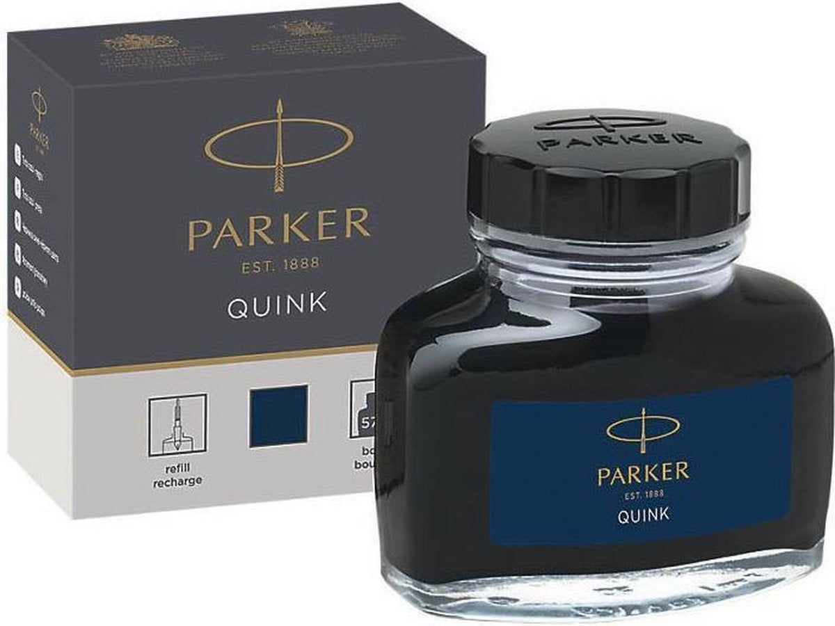 Parker Füllfederhalter-Tintenflasche | blaue schwarze Quink-Tinte | 57 ml Schreibtinte für Füllfederhalter