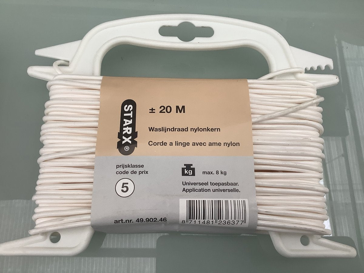 Starx. Wäscheleinendraht mit Nylonkern. 20 Meter weiß. für 8 Kilo.
