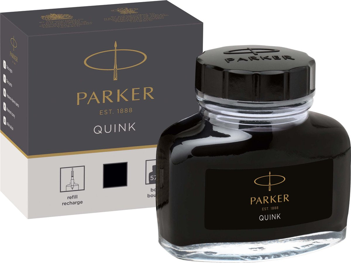 Parker Füllfederhalter-Tintenflasche | schwarze Quink-Tinte | 57 ml Schreibtinte für Füllfederhalter