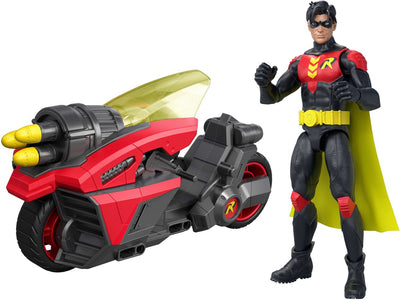 Mattel DC Premier Robin-Figur und 6-Zoll-Motorrad mit Projektilabschuss