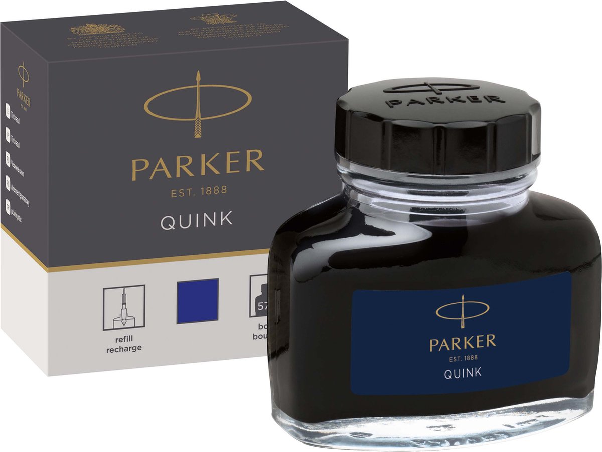 Parker Füllfederhalter-Tintenflasche | blaue Quink-Tinte | 57 ml Schreibtinte für Füllfederhalter