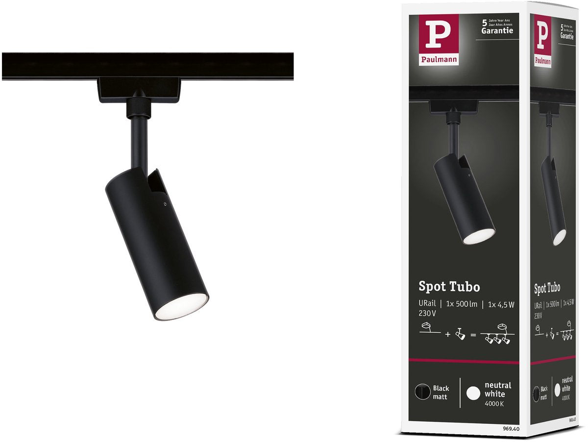 Paulmann Urail Rail Spot Tubo Separater Spot 280lm 4,5W 4000K 230V Schwarz matt