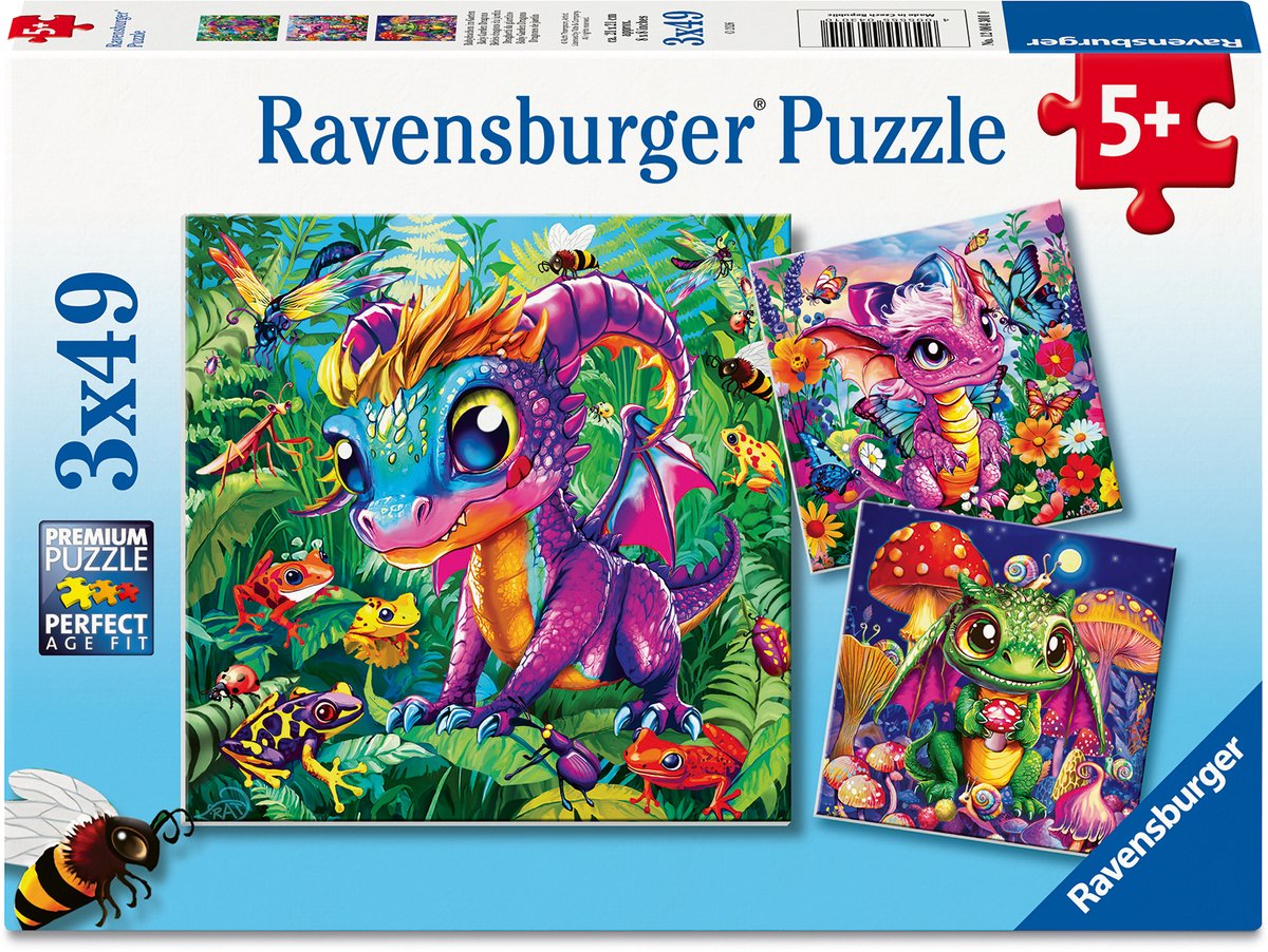 Ravensburger Puzzle Baby-Gartendrachen – 3x49 Teile.