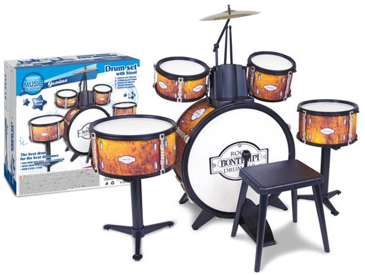 Bontempi spa bontempi – Schlagzeug – Spielzeug-Musikinstrument – ​​6-teilig mit Hocker und realistischem Klang.