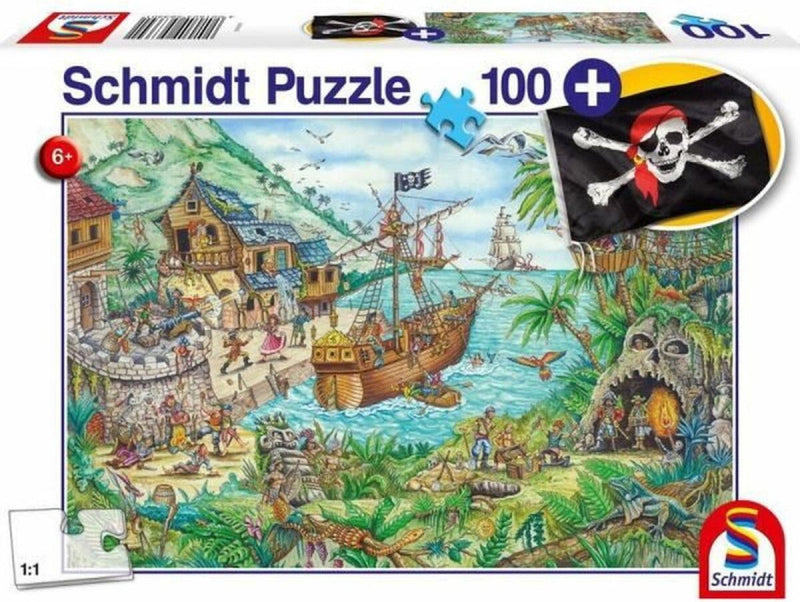 Schmidt - Puzzle - In der Piratenbucht - 100 Teile + Piratenflagge - Kinder - ab 6 Jahren