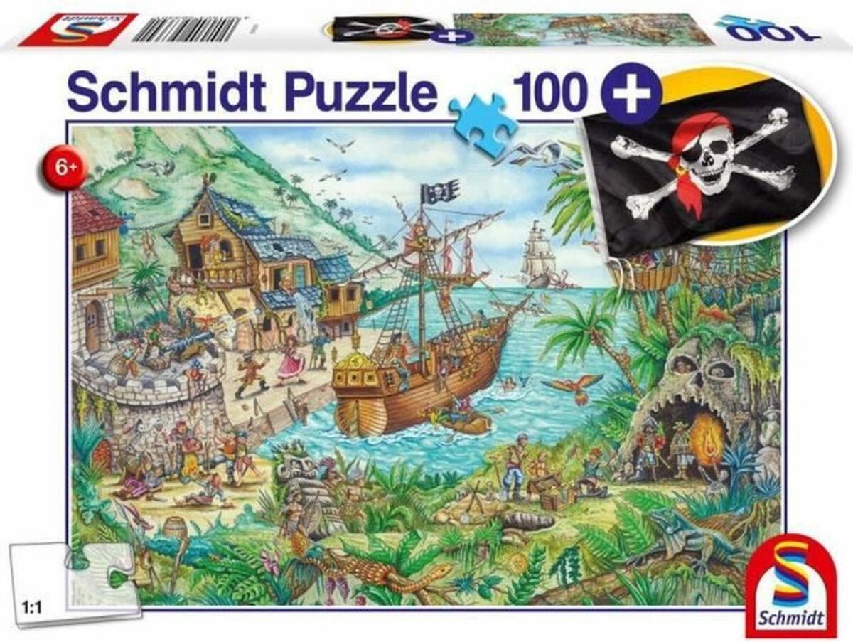 Schmidt - Puzzle - In der Piratenbucht - 100 Teile + Piratenflagge - Kinder - ab 6 Jahren