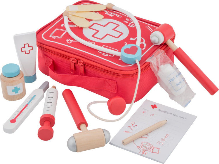 Woet® Arztset aus Holz für Kinder – Spielzeug-Arzttasche mit 10 Zubehörteilen – lehrreiches Rollenspiel für Kinder – ab 3 Jahren