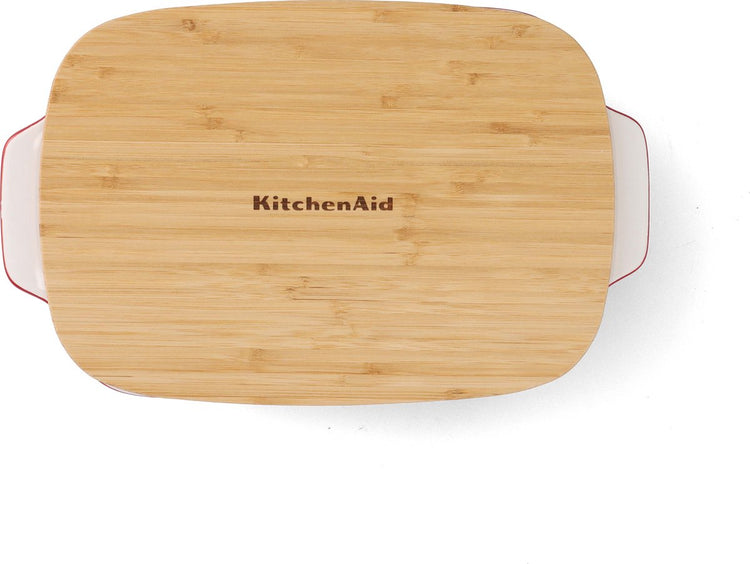 Kitchenaid Auflaufform inkl. Bambusdeckel – groß: 3,8 l – mikrowellen- und ofenfest bis 260 °C ohne Deckel – Kaiserrot