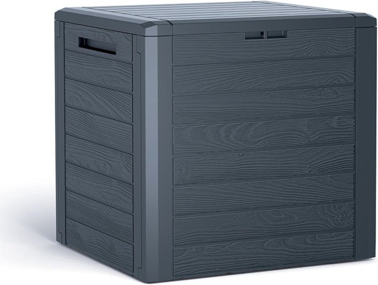 Prosperplast - Woodebox Gartenbox Kissenbox abschließbar Kunststoff 140 Liter Anthrazit