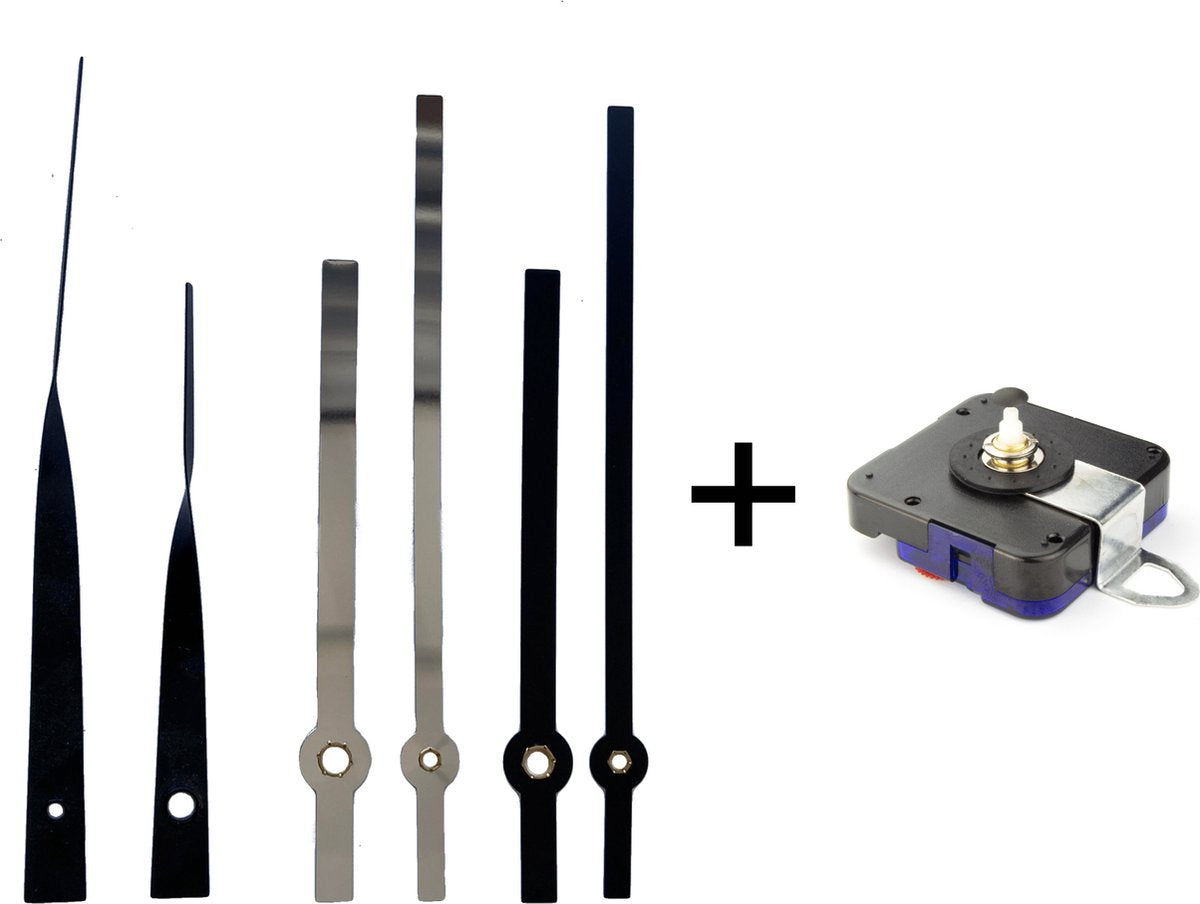 Nexttime DIY – Uhrenteile – Set M – Metall – Schwarz – geräuschloses Uhrwerk + Zeiger