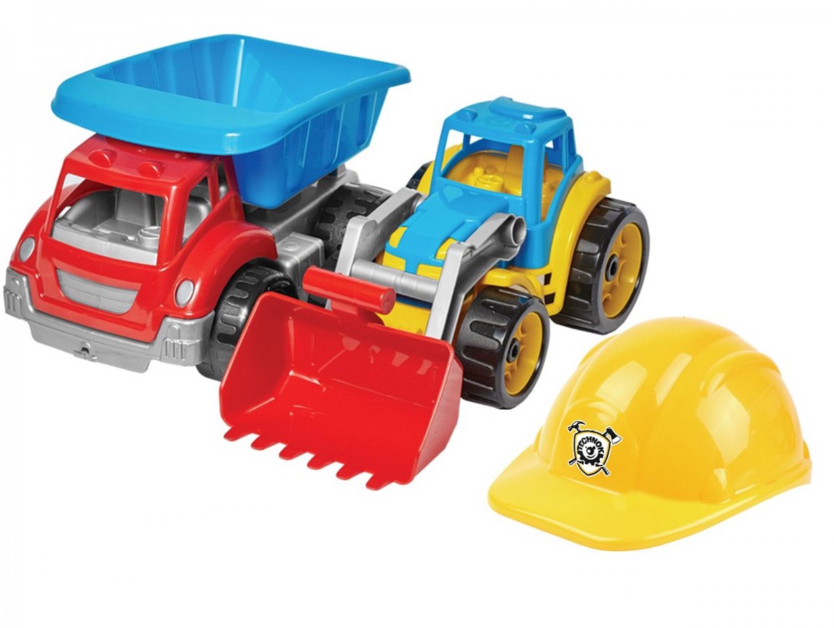 Paradiso Toys Muldenkipper + großer Traktorlader + Helm