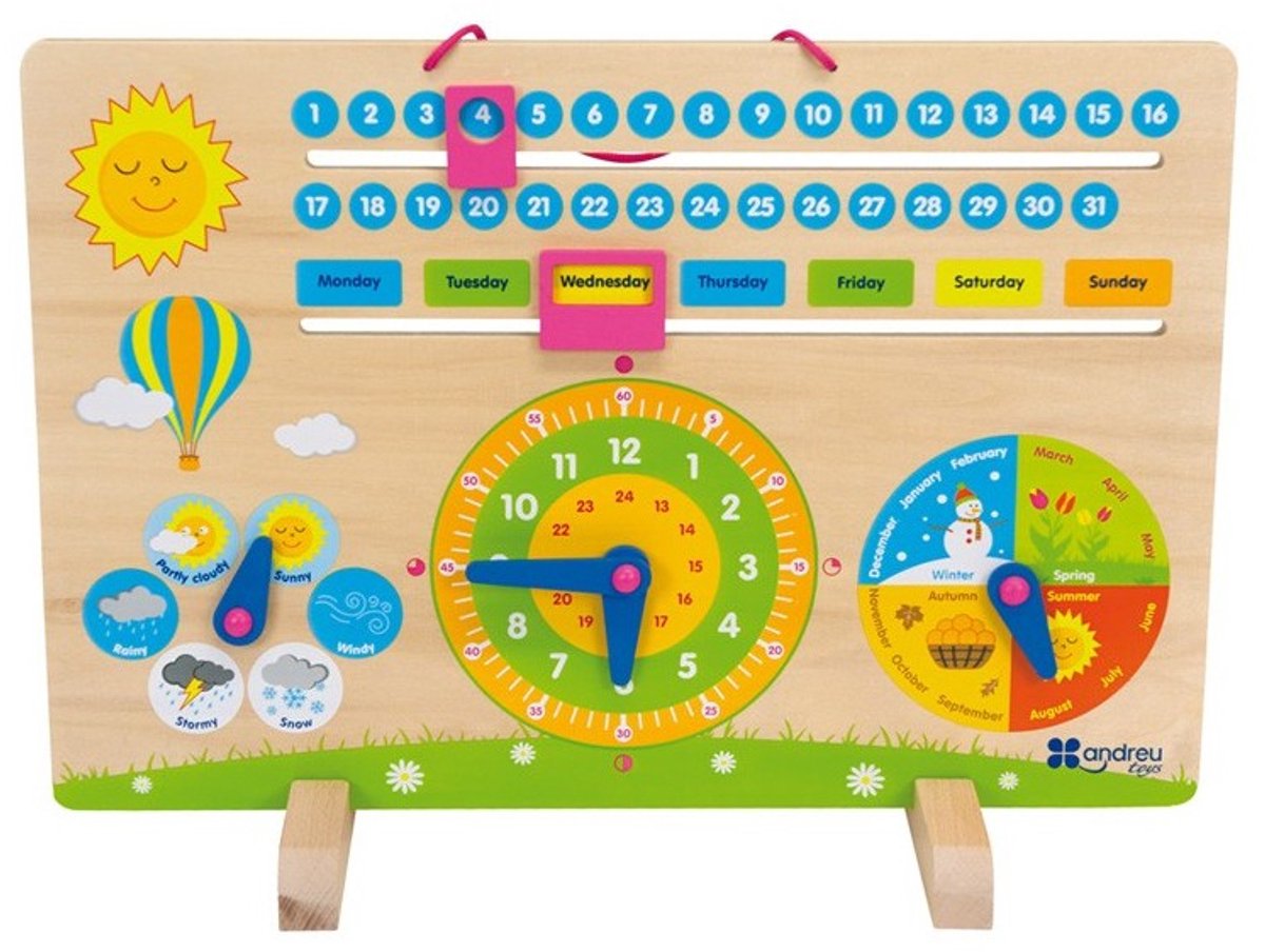 Andreu Toys Lernkalender – Lernuhr- und Datumsspiel, mehrfarbig.