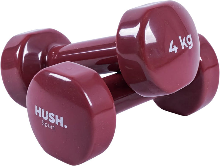 Hush Sport – Kurzhantel-Set 2 x 4 kg rotbraun – Vinyl-Beschichtung mit rutschfestem Griff – Gusseisen – praktisches Sechskant-Design – geeignet für Krafttraining und Fitness