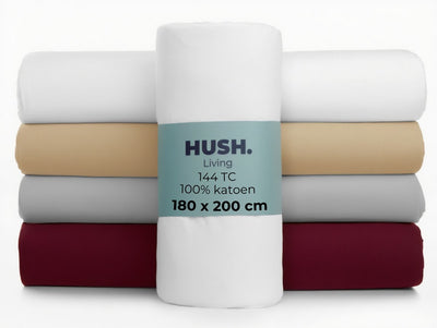 Stille. Living Hush Living Spannbettlaken 100 % Baumwolle, 144 tc, flexibel und atmungsaktiv – rundum elastisch – 180 x 200 + 30 cm – weiß