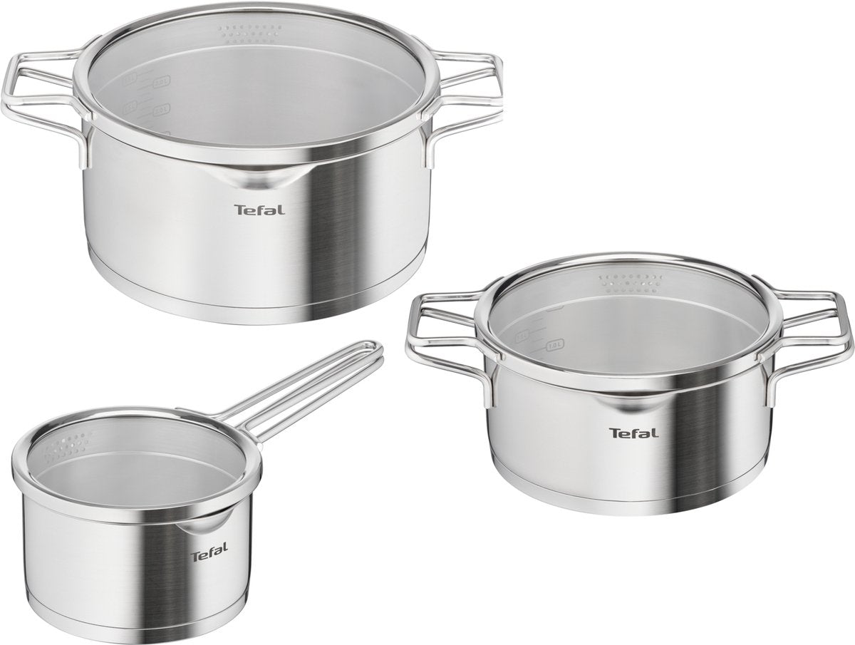 Tefal Nordica - Pfannenset - 3-teilig - Induktion - Edelstahl - für alle Herdarten geeignet