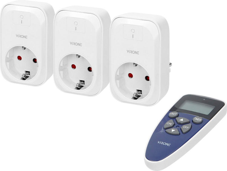 Virone Funkschalter-Set max. Entfernung 30 Meter - Steckdose 3x mit Fernbedienung - Schalterset für Innenräume max. 3680 Watt - weiß