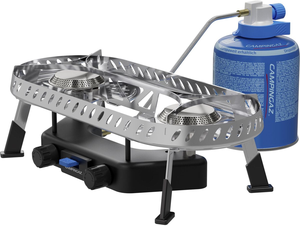 Campingaz Camp Trek Twin Connect Zentralheizungskocher – stabile 2 x ø15 cm Kochfläche – 2 x 2000-Watt-Brenner