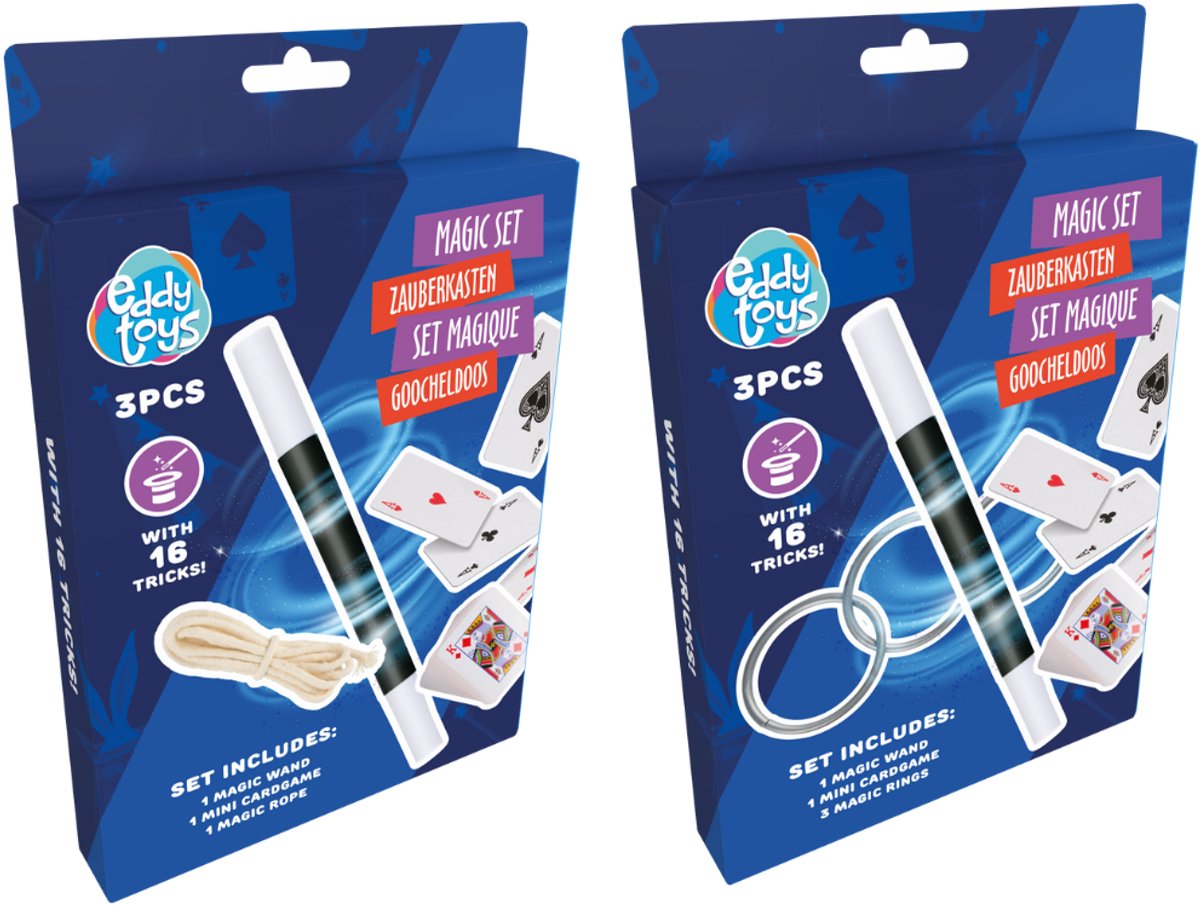 Eddy Toys Zauberset für Kinder – Zauberset mit Zauberstab und Karten – 3-teilig – erhalten Sie 1 zufälliges Set