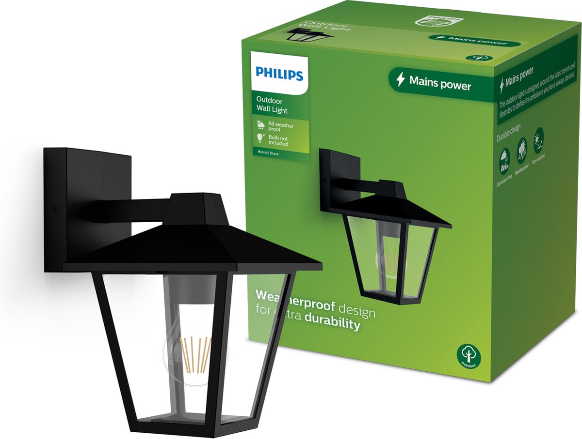 Philips LED Philips Kinno Wandleuchte – Außenleuchte – Schwarz – E27-Fassung – maximal 25 W – wetterfest; ip44 - hängende Wandleuchte