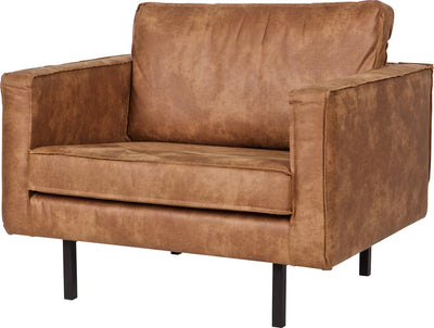 Woood Rodeo-Sessel – recyceltes Leder – Cognac – 85 x 105 x 86