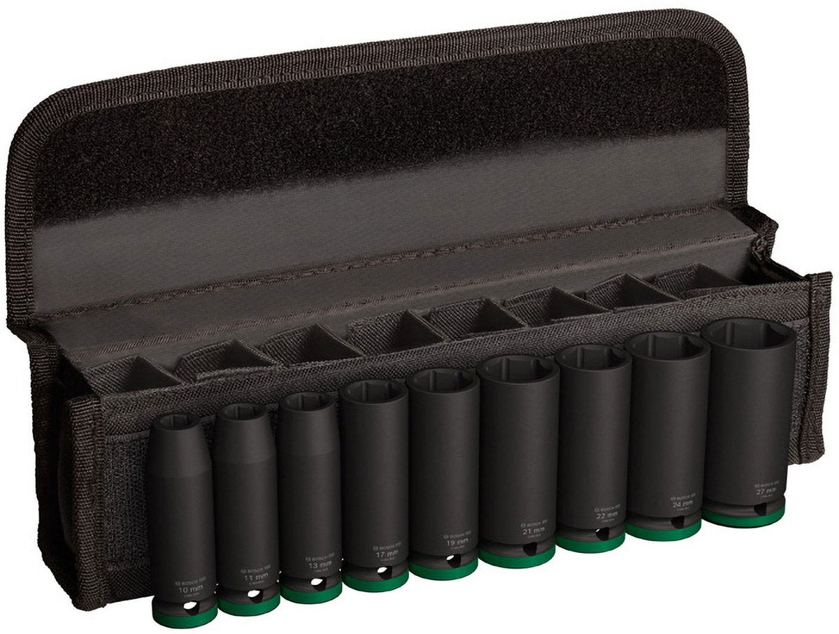 Bosch Zubehör 9-teiliger Schlagschrauber-Steckschlüsselsatz 77 mm, 10; 11; 13; 17; 19; 21; 22; 24; 27 mm – 2608003040