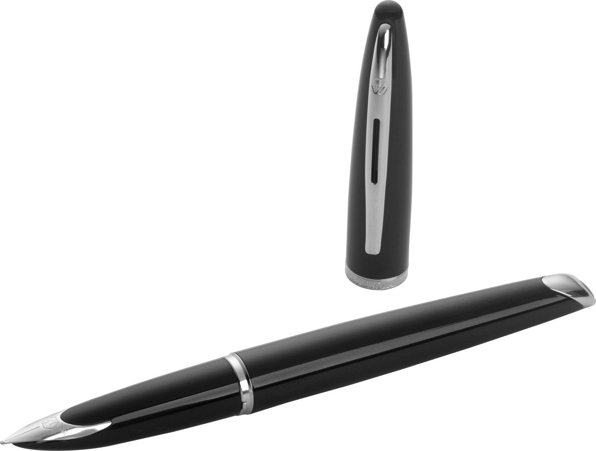 Waterman Carène Black Sea Füllfederhalter | Hochglanzschwarz mit Palladiumbeschichtung | feine Spitze mit blauer Tintenpatrone | Geschenkverpackung