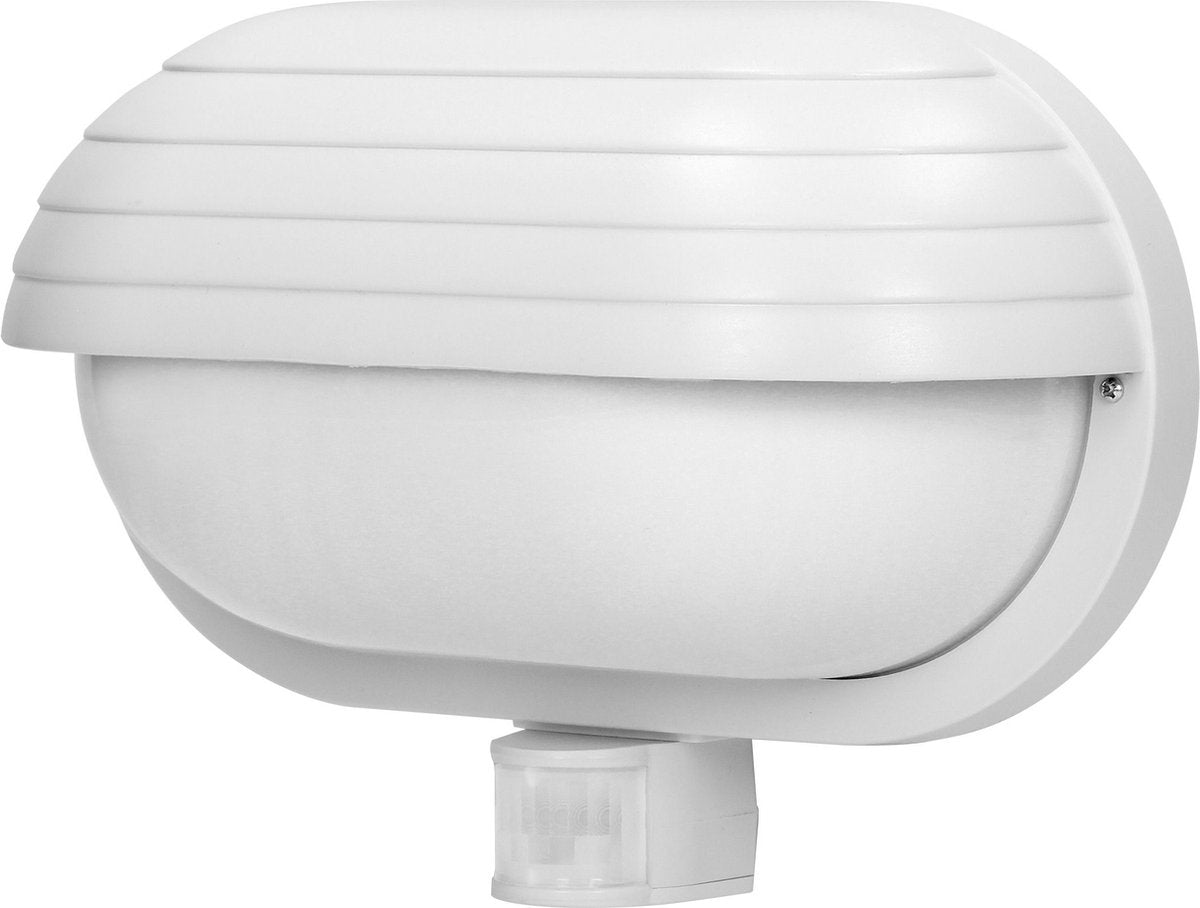 Virone Außenleuchte mit Bewegungsmelder Musam – Gartenbeleuchtung 180° – Außenwandleuchte – Außenbeleuchtung mit IP44 – Wandleuchte 230 Volt für max. 60 Watt - weiß