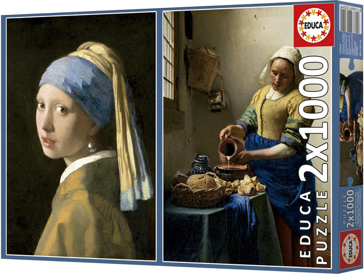 Educa Puzzleset Kunst - Vermeer Mädchen mit der Perle Milchmädchen 2x1000 Teile.