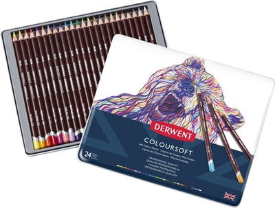 Derwent Coloursoft Buntstifte in der Dose – Set mit 24 lichtechten Stiften