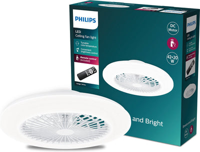Philips LED Philips Amigo Ventilator – energieeffiziente LED-Beleuchtung – Deckenlampe – einstellbare Farbtemperatur – 48,5 cm Durchmesser – Fernbedienung – Weiß