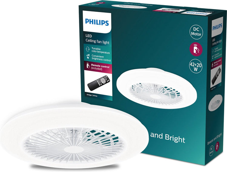 Philips LED Philips Amigo Ventilator – energieeffiziente LED-Beleuchtung – Deckenlampe – einstellbare Farbtemperatur – 48,5 cm Durchmesser – Fernbedienung – Weiß
