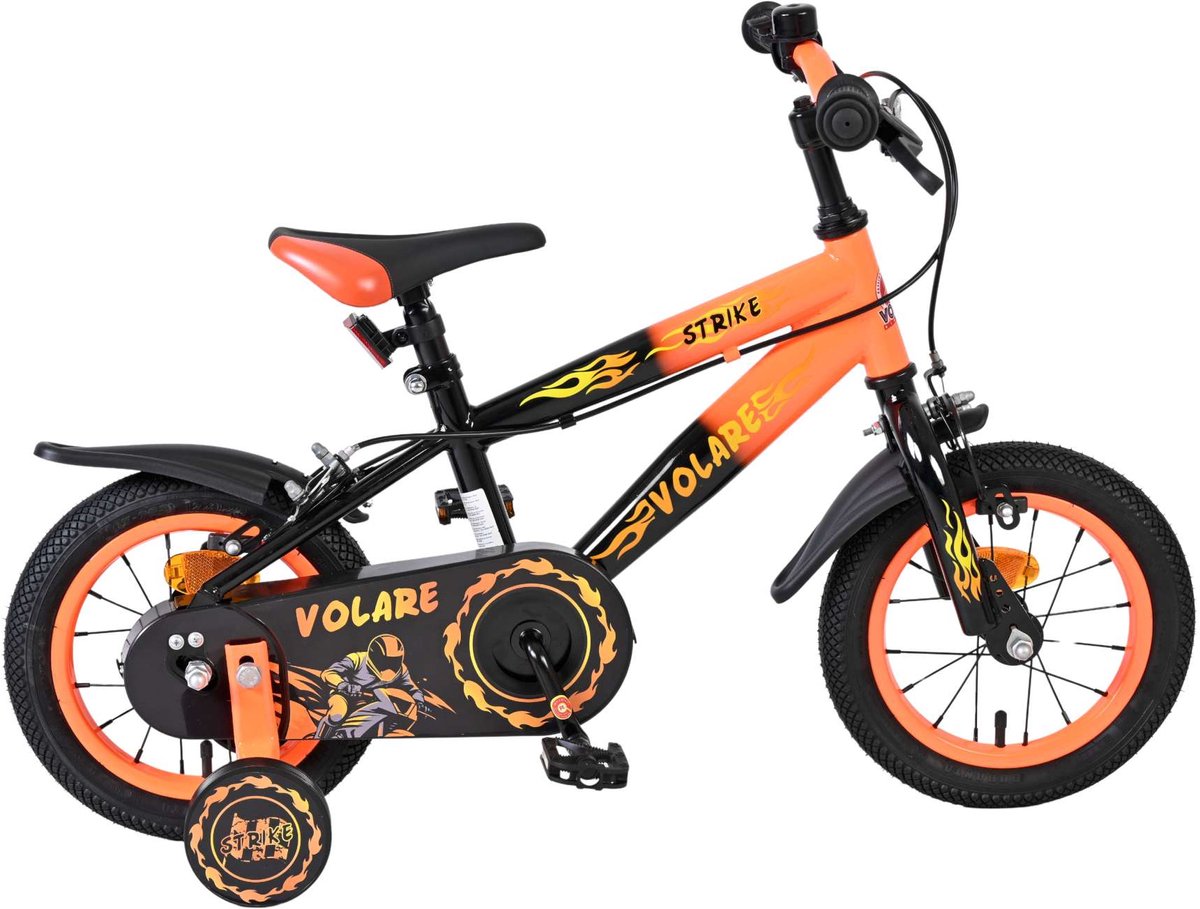 Volare Strike Kinderfahrrad – Jungen – 12 Zoll – Schwarz Orange – zwei Handbremsen