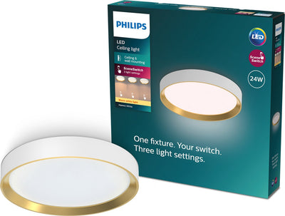 Philips LED Philips Hanno Deckenleuchte – Szenenschalter-Lichttechnologie – 24 W – warmweißes Licht – Weiß mit goldenem Design