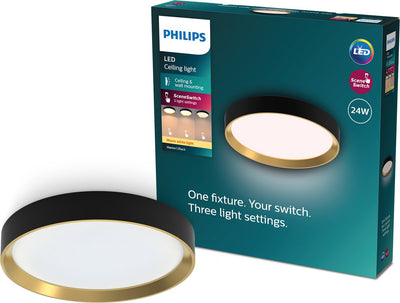 Philips LED Philips Hanno Deckenleuchte – Szenenschalter-Lichttechnologie – 24 W – warmweißes Licht – Schwarz mit goldenem Design