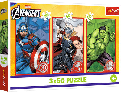 Trefl 3x50, Dein Held, Disney Marvel The Avengers FSC Mix 70 %, 50 Stück, Comics, 4 Jahre