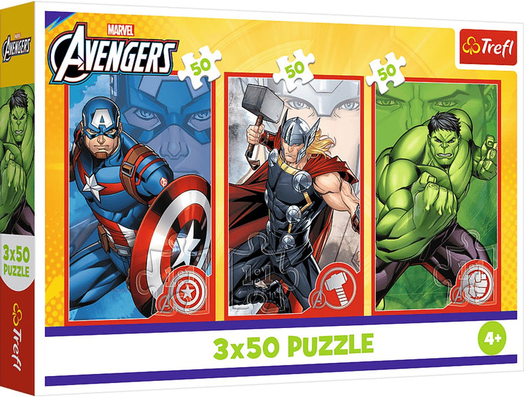Trefl 3x50, Dein Held, Disney Marvel The Avengers FSC Mix 70 %, 50 Stück, Comics, 4 Jahre
