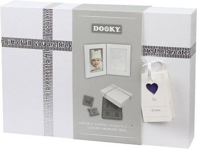 Dooky 2D-Baby-Hand- und Fußabdruckrahmen mit Erinnerungsbox – Foto- und Tondruck – hautfreundlich, einfach herzustellen – Mutterschaft oder Geschenk