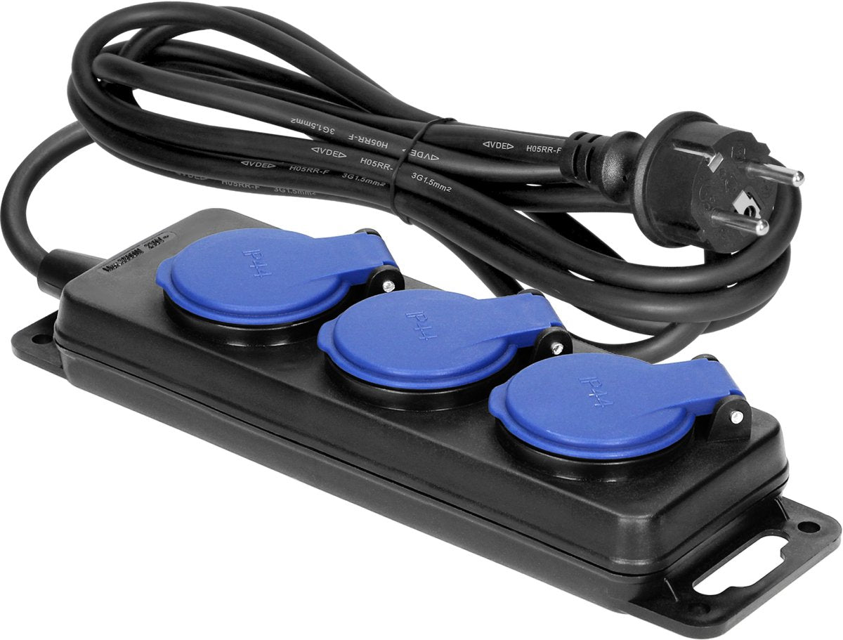 Orno Hochleistungs-Steckdosenleiste für den Außenbereich – Verlängerungskabel 5-fach – IP44 staubspritzwassergeschützt – Verlängerungskabel 3 Meter – h05rr-f 3x1,5 mm² – Verlängerungskabel mit Verteilerblock