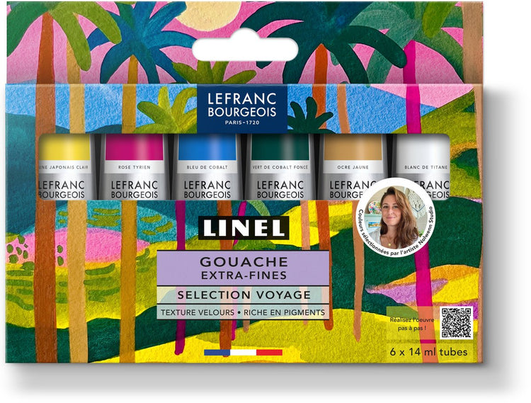 Lefranc Bourgeois 302056 Linel extrafeines Gouache-Set „Reise“ 6×14 ml | professionelle Gouachefarbe