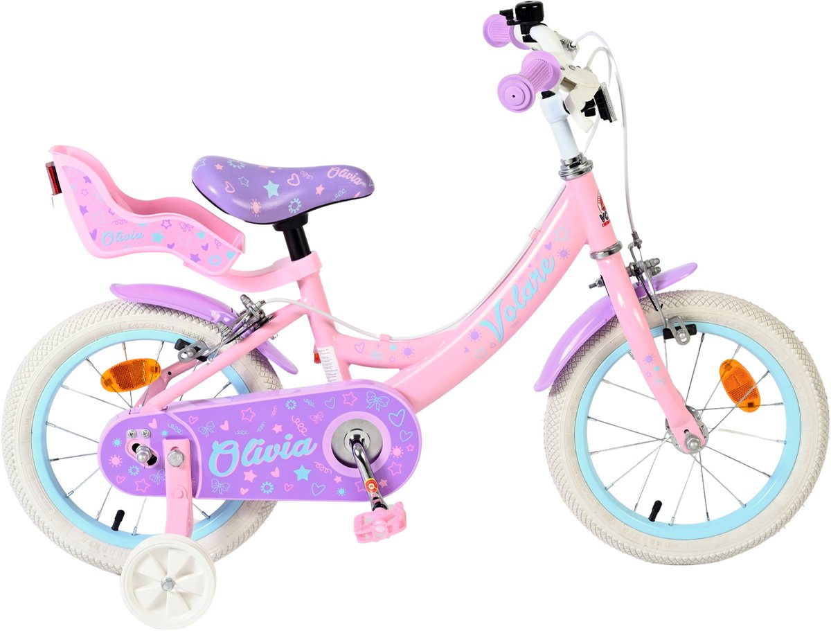 Volare Olivia Kinderfahrrad – Mädchen – 14 Zoll – Pink – zwei Handbremsen