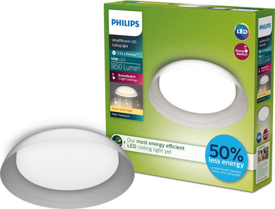 Philips LED Philips Fleta Deckenleuchte – ultraeffizient – Szenenschalter-Lichttechnik – 10 W – warmweißes Licht – transparentes Design – Energiekosten sparen