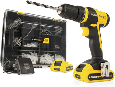 Powerplus Akku-Schlagbohrschrauber powxb10070 – 3 in 1: Bohrmaschinen, Bohrhämmer und Schrauben, 20-V-Bohrmaschine, 30 nm, Links- und Rechtsschrauben, inkl. 2 Akkus 1,5 Ah und 1 Ladegerät, 362 Zubehörteile