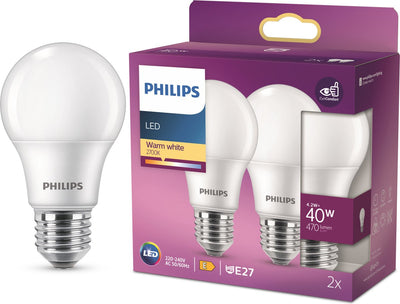 Philips LED-Energiesparlampe matt - 40 W - E27 - warmweißes Licht - 2 Stück - Energiekosten sparen