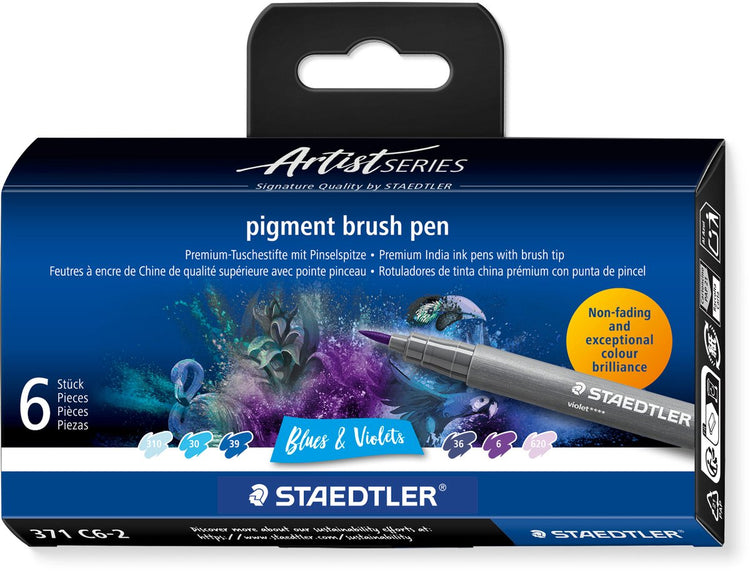 Staedtler – Künstlerserie – Pigment-Pinselstift-Set, 6 Farben, Blau, Violett