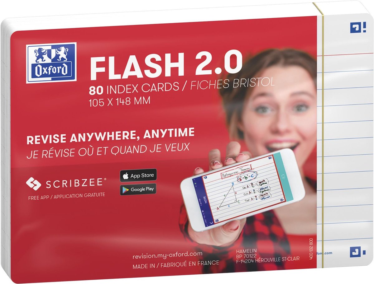Oxford Flash 2.0 – Karteikarten – liniert – A6 – Weiß – 80 Stück